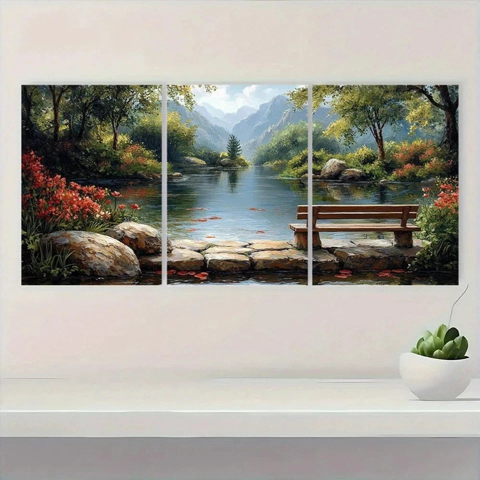 3pcs Scenery Garden Painting Nature Scenery Metal Print Ready to Hang Art - Bella Home Decor