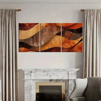 3pcs Abstract Wood Grain Waves Decor Metal Print Ready to Hang Art - Bella Home Decor