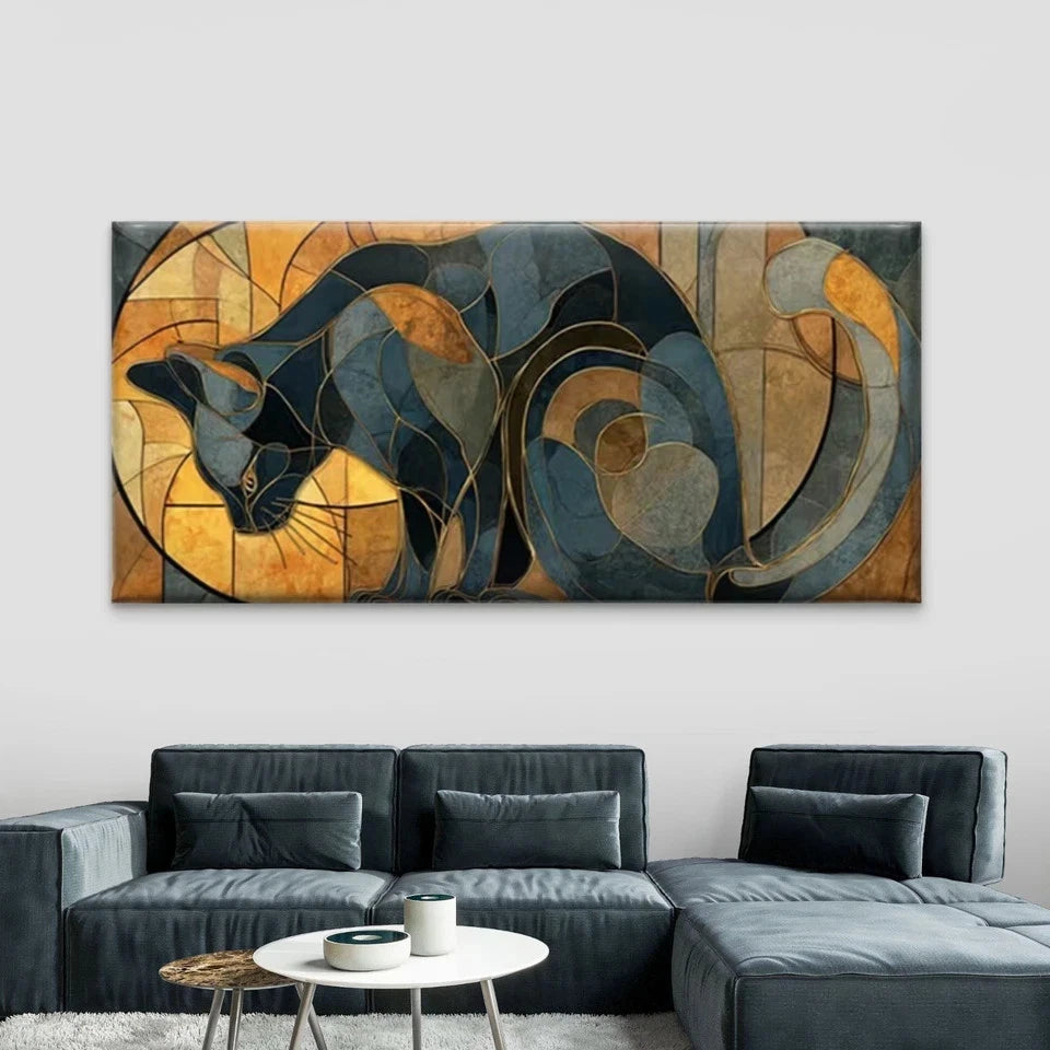 Geometric Abstract Cat Design Wall Art Canvas Office Home Room Framed 120x60cm
