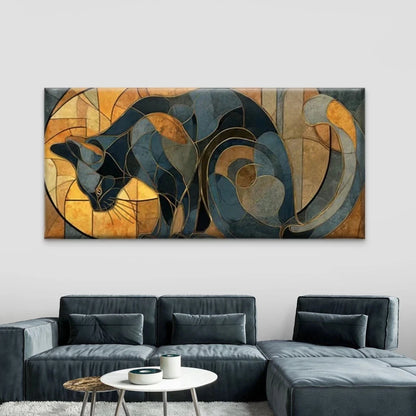 Geometric Abstract Cat Design Wall Art Canvas Office Home Room Framed 120x60cm
