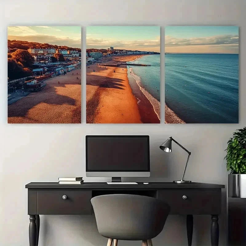 3pcs Bournemouth Coastal Landscape Perfect Wall Art Set Canvas Framed 50x70cm - High Quality Print 100% Australian Made Wall Canvas Ready to Hang - Bella Home Decor