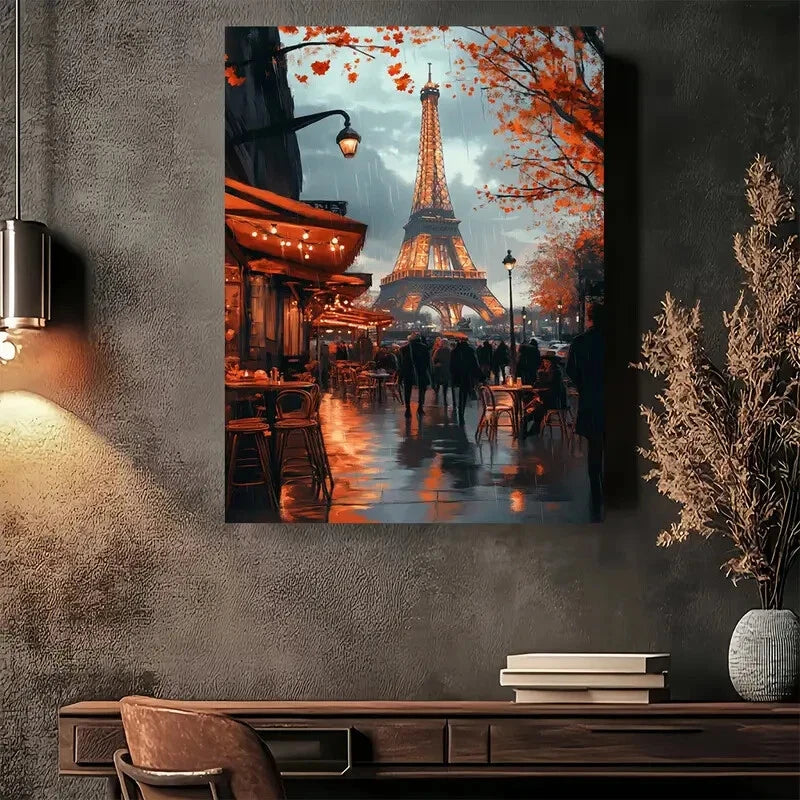 Beautiful Paris Rainy Eiffel Tower Scene Painting 40x60cm Metal Print Ready to Hang - Bella Home Decor