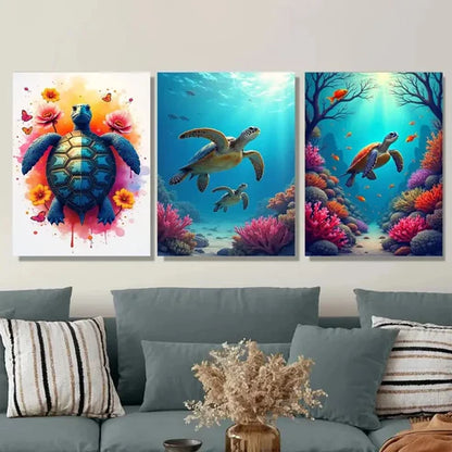 3pcs Colorful Ocean Coral Reefs Marine Creatures Wall Art Set Canvas Unframed - High Quality Print 100% Australian Made Wall Canvas - Bella Home Decor