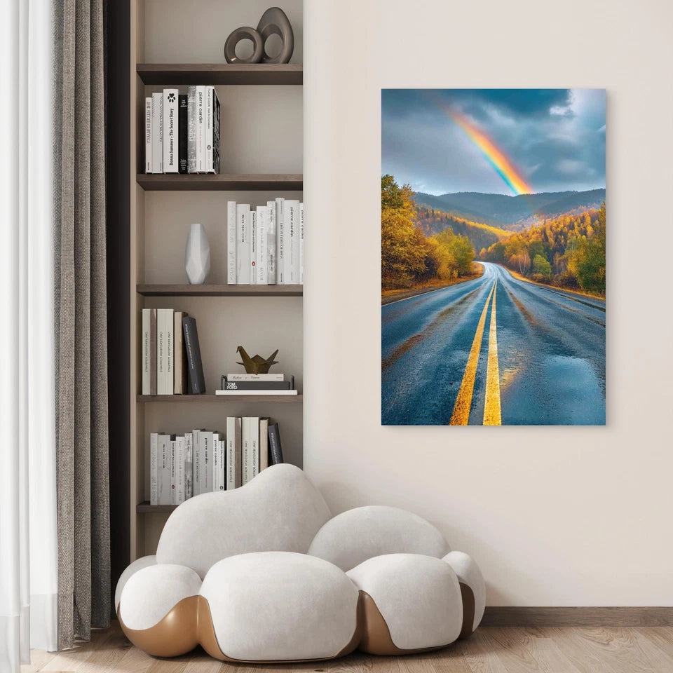 Rainbow End Road Landscape 60x90cm Metal Print Ready to Hang