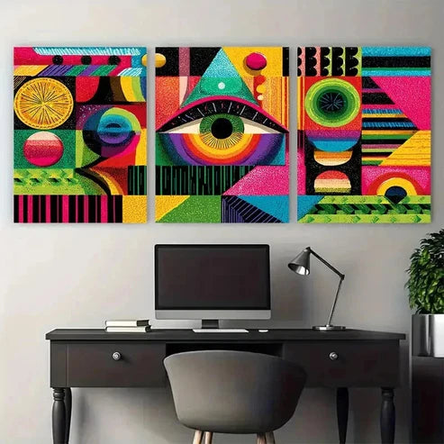 3pcs Geometric Shapes Abstract Perfect Wall Art Set Canvas Unframed - High Quality Print 100% Australian Made Wall Canvas - Bella Home Decor