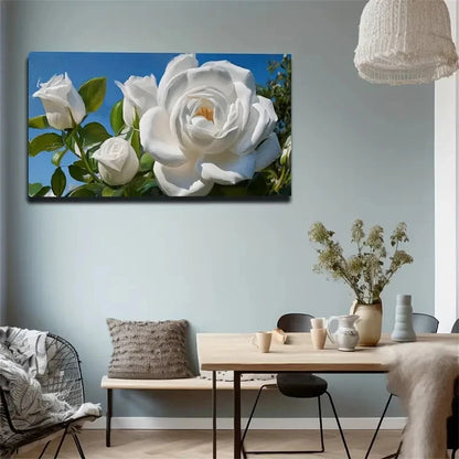 White Roses On Blue Sky Wall Art Canvas Office Home Room Framed 120x60cm