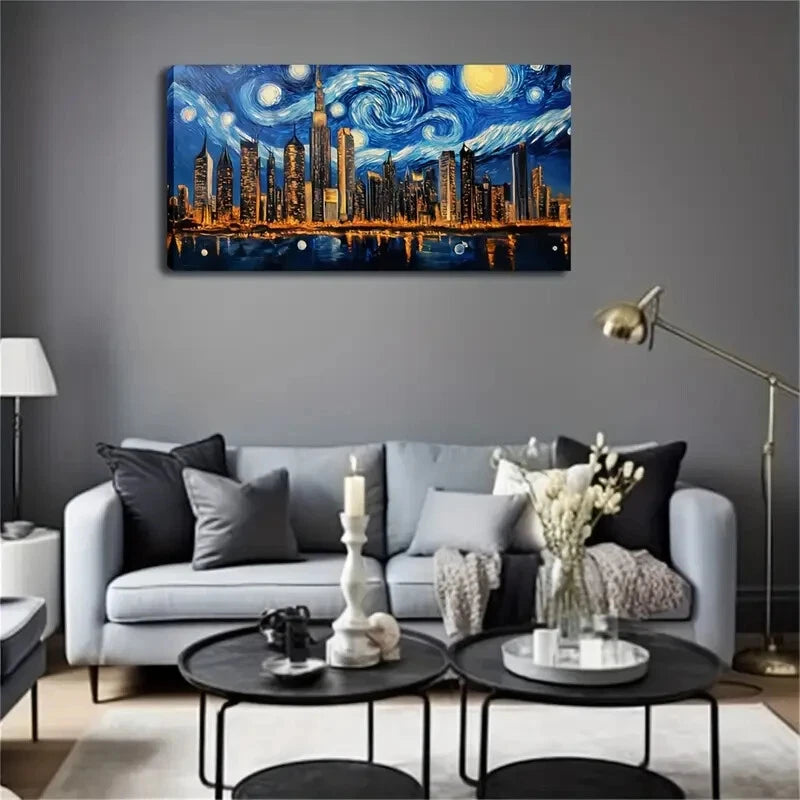 Modern City Night Skyline Wall Art Canvas Office Home Room Framed 120x60cm - Bella Home Decor