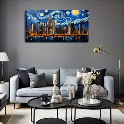 Modern City Night Skyline Wall Art Canvas Office Home Room Framed 120x60cm - Bella Home Decor