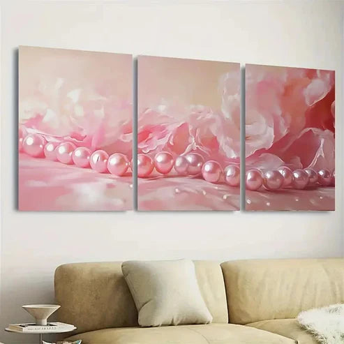 3pcs Romantic Pink Pearls Wall Art Set Canvas Unframed - High Quality Print 100% Australian Made Wall Canvas - Bella Home Decor