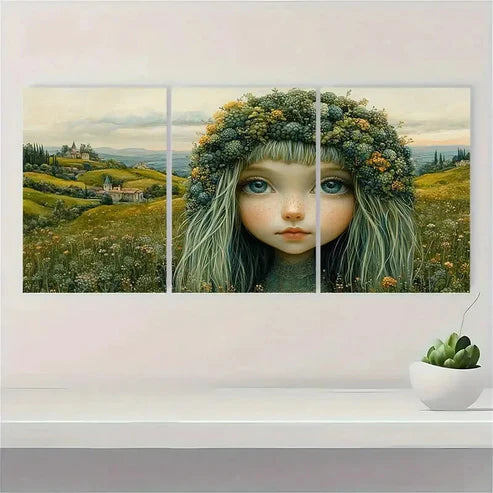 3pcs Topiary Girl D Wall Art Set Canvas Unframed - High Quality Print 100% Australian Made Wall Canvas