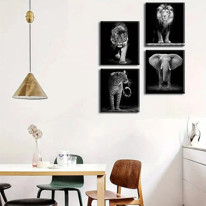 pcs Black and White Wildlife Wall Art Canvas Framed