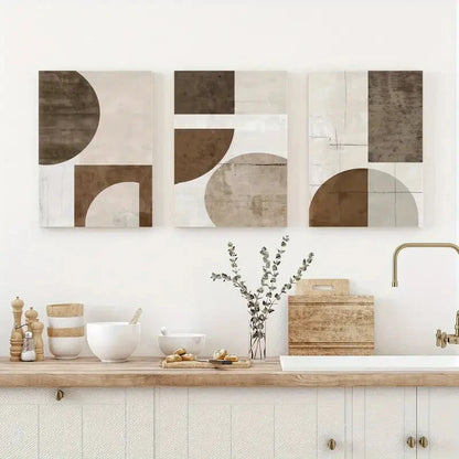3pcs Beige & Black Geometric Abstract Perfect Wall Art Set Canvas Framed 40x60cm - High Quality Print 100% Australian Made Wall Canvas Ready to Hang - Bella Home Decor
