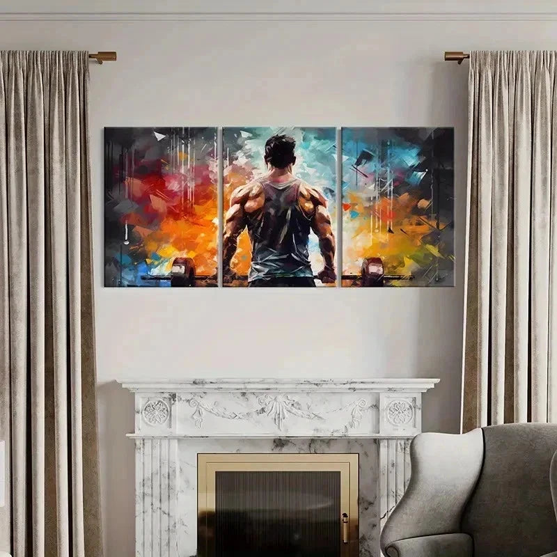 3pcs Weightlifting & Muscular Man Wall Art Set Canvas Framed 50x70cm - High Quality Print 100% Australian Made Wall Canvas Ready to Hang