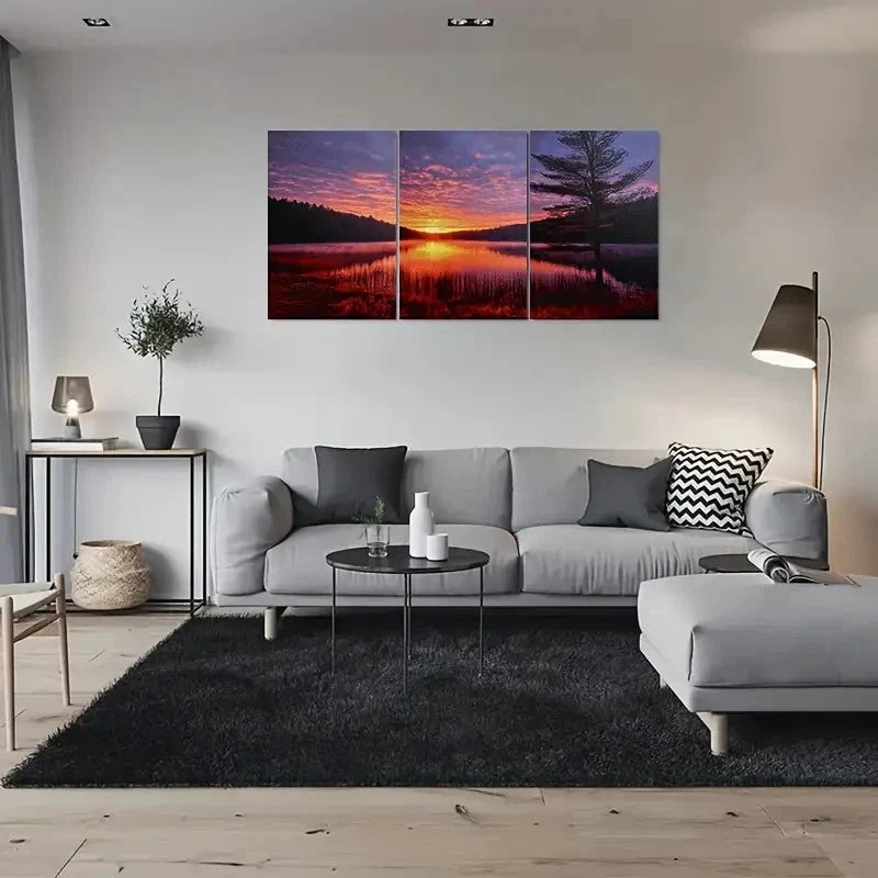 3pcs Vibrant Sky & Serene Water Scene Metal Print Ready to Hang Art