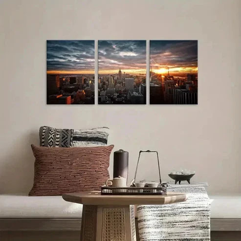 3pcs Vibrant Cityscape Skyscraper Sunset Wall Art Set Canvas Unframed - High Quality Print 100% Australian Made Wall Canvas