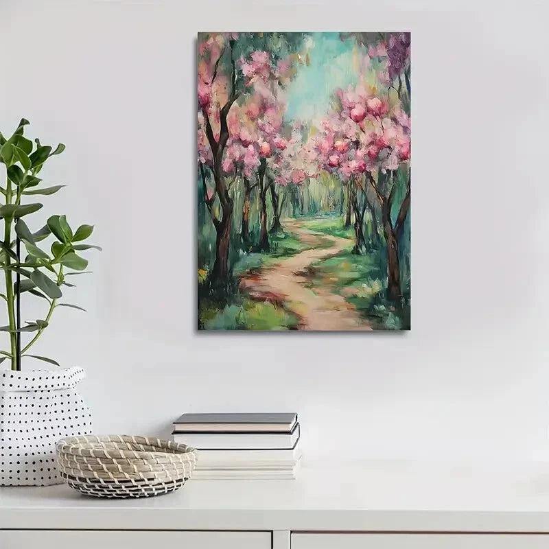 Beautiful Flourishing Peach Tree Forest Painting 40x60cm Metal Print Ready to Hang - Bella Home Decor