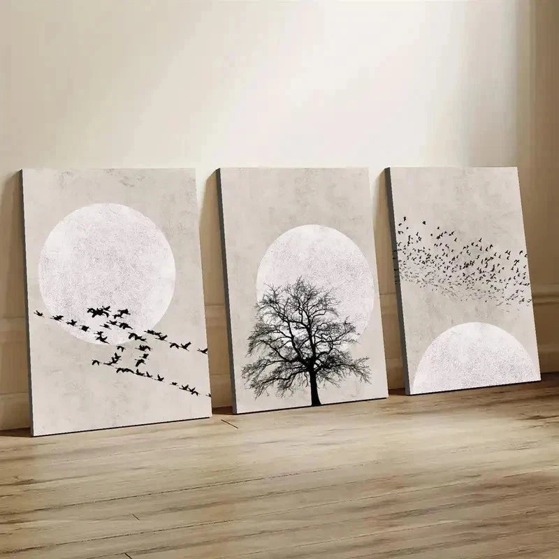 3pcs Sun Silhouette Prints, Nordic Wall Art Set Canvas Framed 60x90cm - High Quality Print 100% Australian Made Wall Canvas Ready to Hang