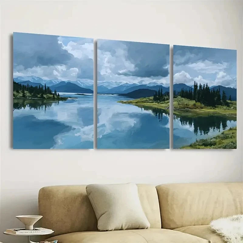 3pcs Tazlina Lake, Serene Wall Art Set Canvas Framed 50x70cm - High Quality Print 100% Australian Made Wall Canvas Ready to Hang