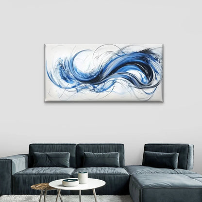 Blue & White Swirls Perfect Wall Art Canvas Office Home Room Framed 120x60cm
