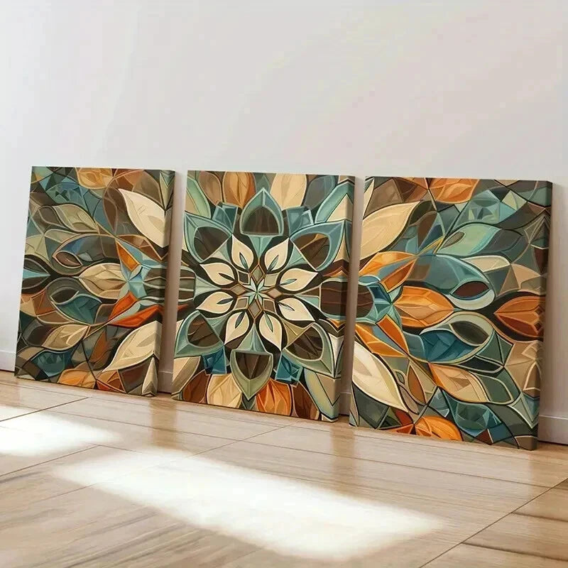 3pcs Abstract Colorful Floral Geometric Shapes Wall Art Set Canvas Framed 60x90cm - High Quality Print 100% Australian Made Wall Canvas Ready to Hang - Bella Home Decor