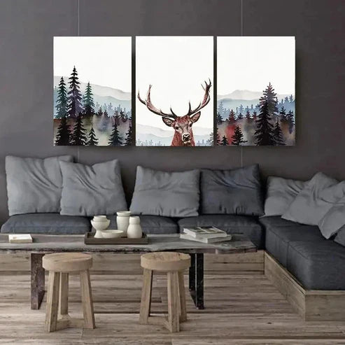 3pcs Scene with Majestic Stag & Fawns Wall Art Canvas Unframed – High Quality Print 100% Australian Made Wall Canvas