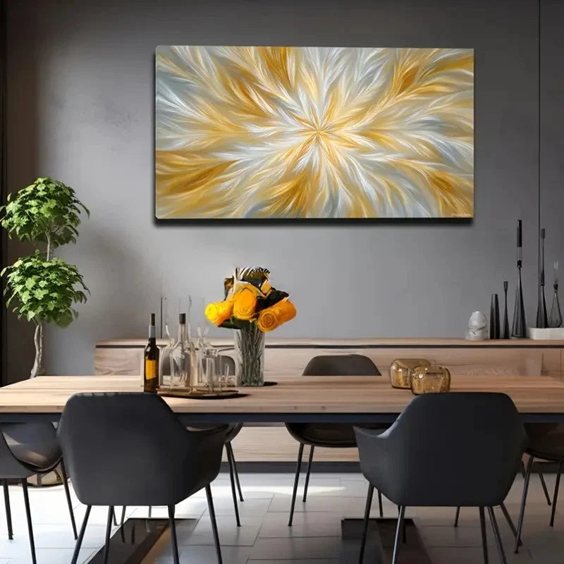 Modern Golden & White Line Wall Art Canvas Office Home Room Framed 120x60cm
