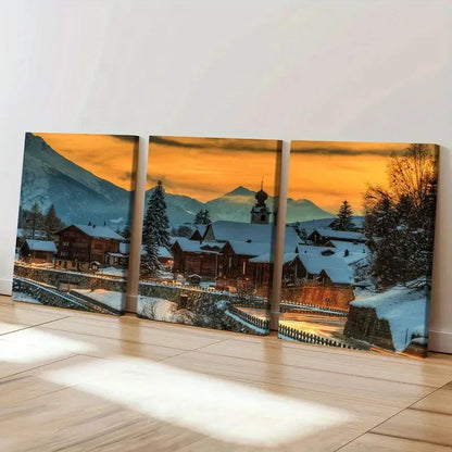 3pcs Winter Landscape Snow Scene Wall Art Set Canvas Framed 60x90cm - High Quality Print 100% Australian Made Wall Canvas Ready to Hang - Bella Home Decor