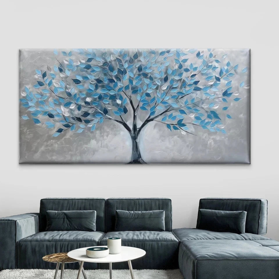 Blue &Leaf Design Abstract Tree Wall Art Canvas Office Home Room Framed 120x60cm