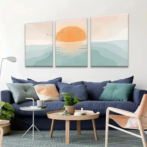 3pcs Sunset Ocean Waves with Birds  Art Set Canvas Unframed - High Quality Print 100% Australian Made Wall Canvas