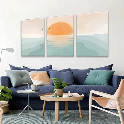 3pcs Sunset Ocean Waves with Birds  Art Set Canvas Unframed - High Quality Print 100% Australian Made Wall Canvas