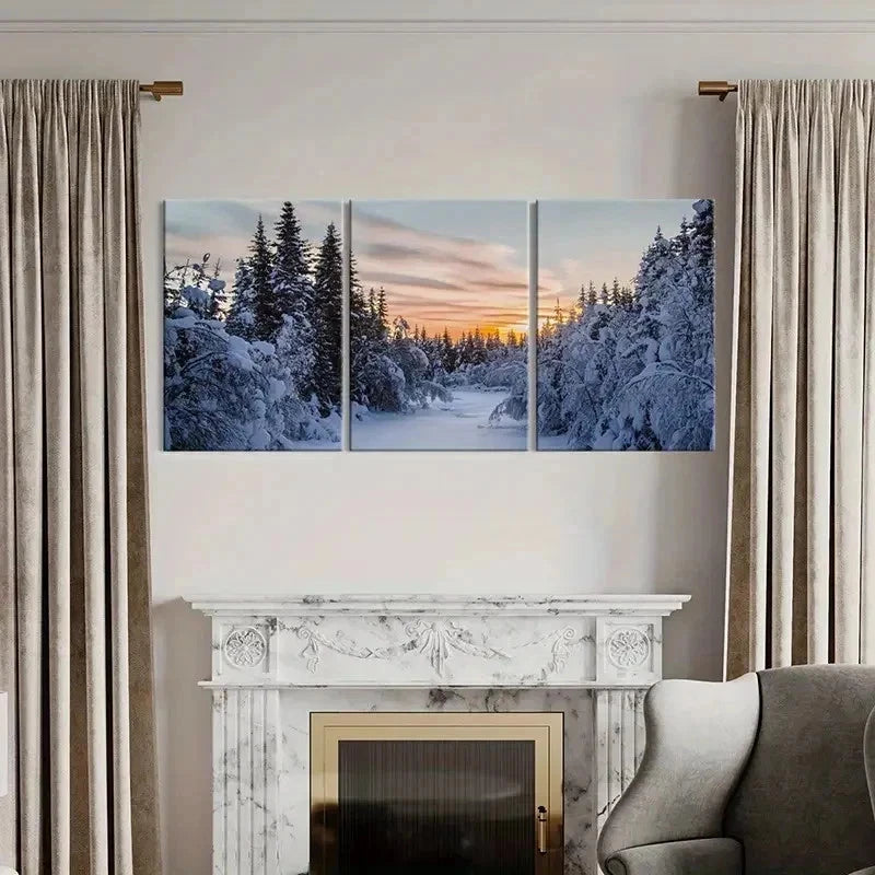3pcs Snow Forest Natural Landscape Wall Art Set Canvas Framed 50x70cm - High Quality Print 100% Australian Made Wall Canvas Ready to Hang