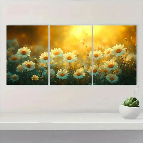 3pcs Green Wildflower Field Art Z Wall Art Set Canvas Unframed - High Quality Print 100% Australian Made Wall Canvas - Bella Home Decor