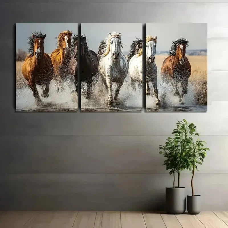 3pcs Group of Horses Galloping Across The Screen Metal Print Ready to Hang Art - Bella Home Decor