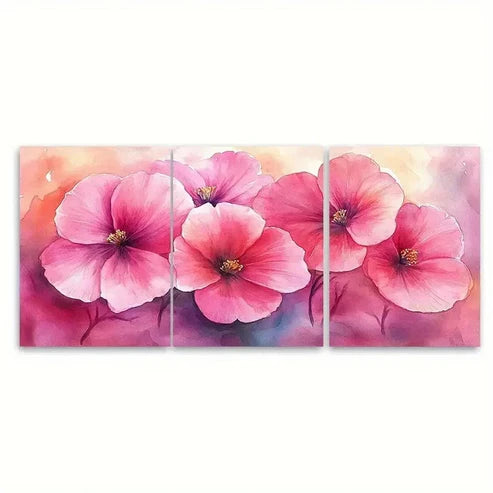 3pcs Delicate Pink Blooms with Golden  Wall Art Set Canvas Unframed – High Quality Print, 100% Australian Made Wall Canvas - Bella Home Decor