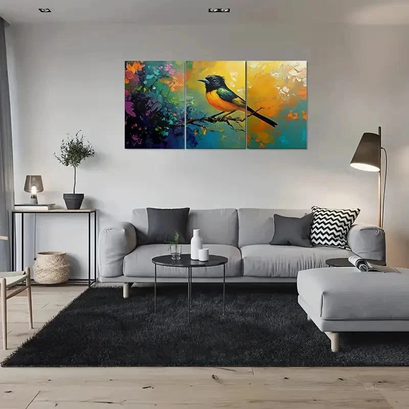 3pcs Colorful Abstract Vibrant Floral & Bird Metal Print Ready to Hang Art - Bella Home Decor