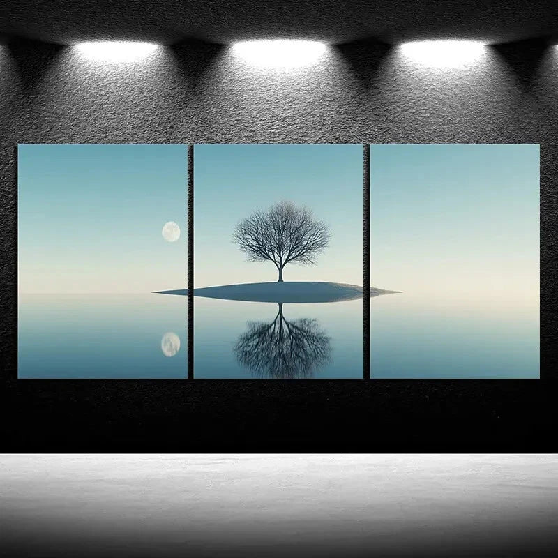 3pcs Reflection of Trees Moon Metal Print Ready to Hang Art - Bella Home Decor