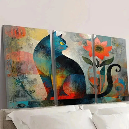 3pcs Abstract Cat Flower Wall Art Set Canvas Framed 50x70cm - High Quality Print 100% Australian Made Wall Canvas Ready to Hang - Bella Home Decor