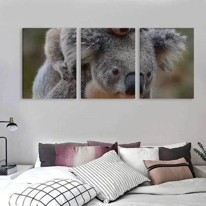 3pcs Australian Baby Koala Riding Mother Back  Wall Art Set Canvas Framed 40x60cm - High Quality Print 100% Australian Made Wall Canvas Ready to Hang - Bella Home Decor