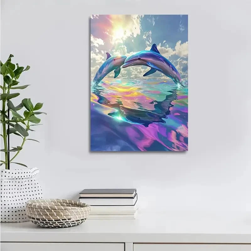 Cyberpunk Dolphin Painting with Pine 40x60cm Metal Print Ready to Hang - Bella Home Decor