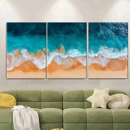 3pcs Zanzibar Aerial Beach Print Golden Sand Wall Art Set Canvas Framed 60x90cm - High Quality Print 100% Australian Made Wall Canvas Ready to Hang