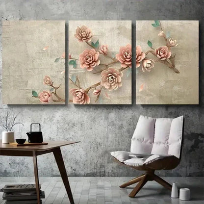 3pcs Elegant Rose Flower Blush Wall Art Canvas Unframed - High Quality Print 100% Australian Made Wall Canvas