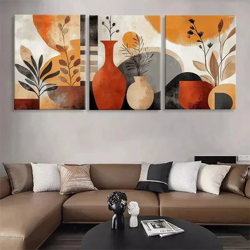 3pcs Abstract Vases and Plants Geometric Perfect Wall Art Set Canvas Unframed - High Quality Print 100% Australian Made Wall Canvas - Bella Home Decor