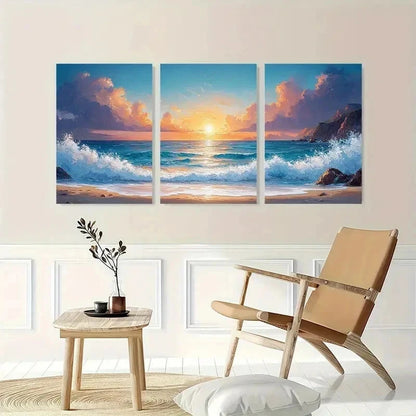 3pcs Ocean Aesthetic Beach Coastline Perfect Wall Art Set Canvas Framed 50x70cm - High Quality Print 100% Australian Made Wall Canvas Ready to Hang