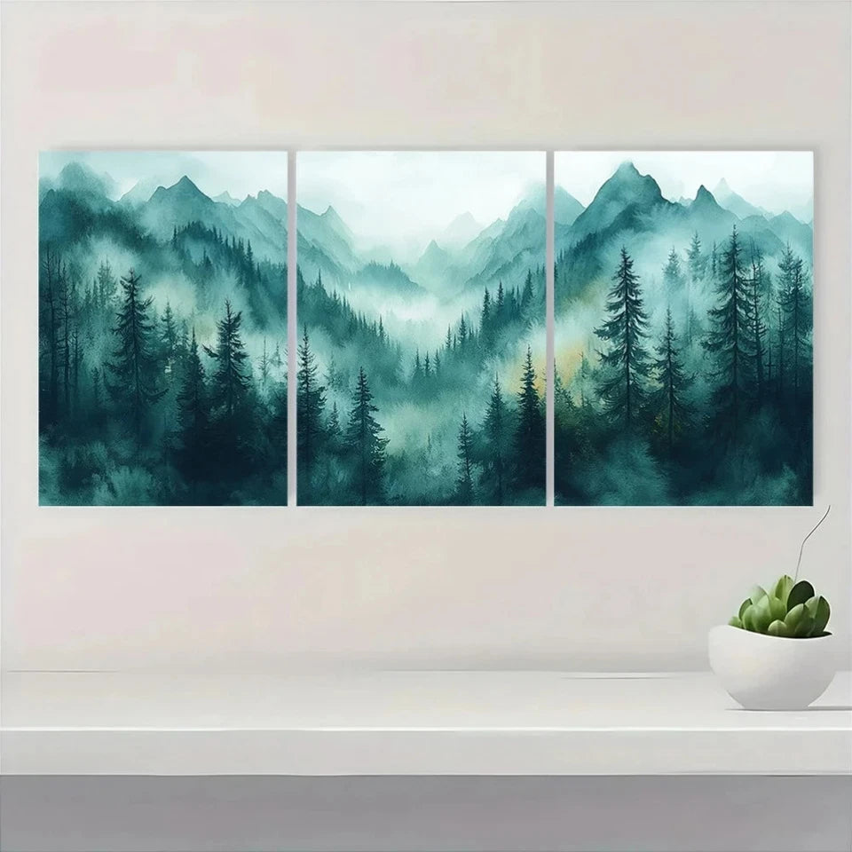 3pcs Abstract Forest Watercolor Wall Art Set Canvas Framed 40x60cm - High Quality Print 100% Australian Made Wall Canvas Ready to Hang - Bella Home Decor