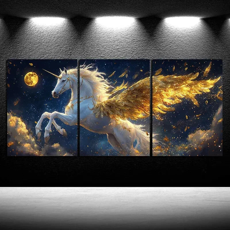 3pcs Beautiful Flying Horses in The Clouds Metal Print Ready to Hang Art - Bella Home Decor