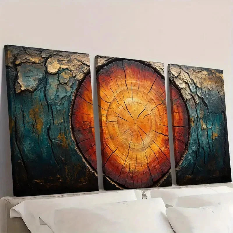 3pcs Grunge Wood Tree Rings Abstract Z  Wall Art Set Canvas Framed 60x90cm - High Quality Print 100% Australian Made Wall Canvas Ready to Hang
