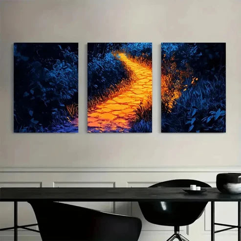 3pcs Vibrant Garden Pathway Wall Art Set Canvas Unframed - High Quality Print 100% Australian Made Wall Canvas