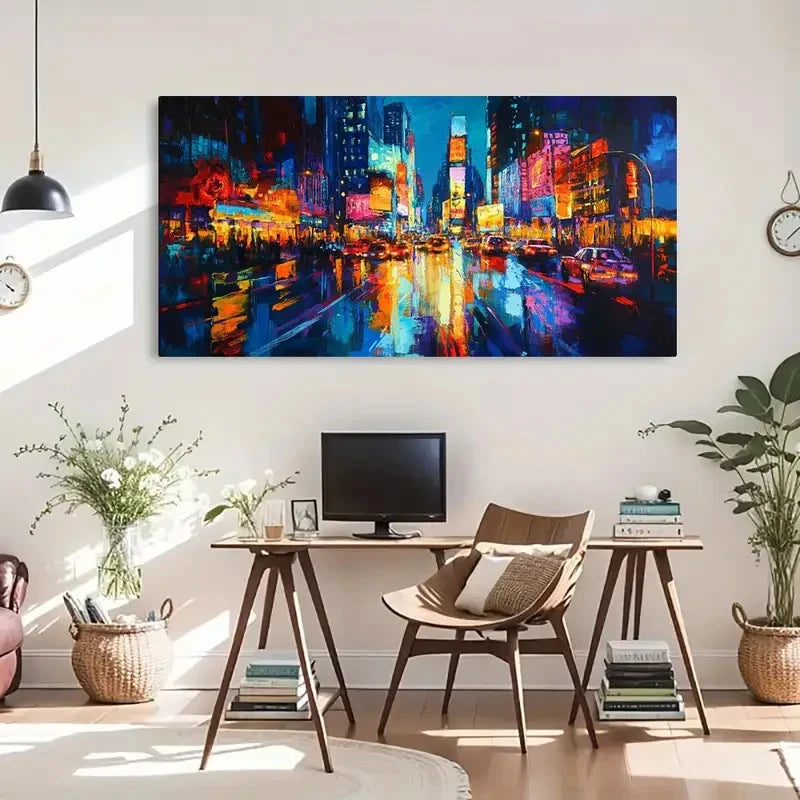 Futuristic Neon Cityscape Wall Art Canvas Office Home Room Framed 120x60cm - Bella Home Decor