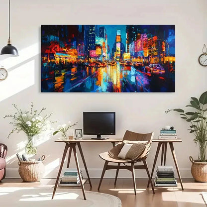 Futuristic Neon Cityscape Wall Art Canvas Office Home Room Framed 120x60cm - Bella Home Decor