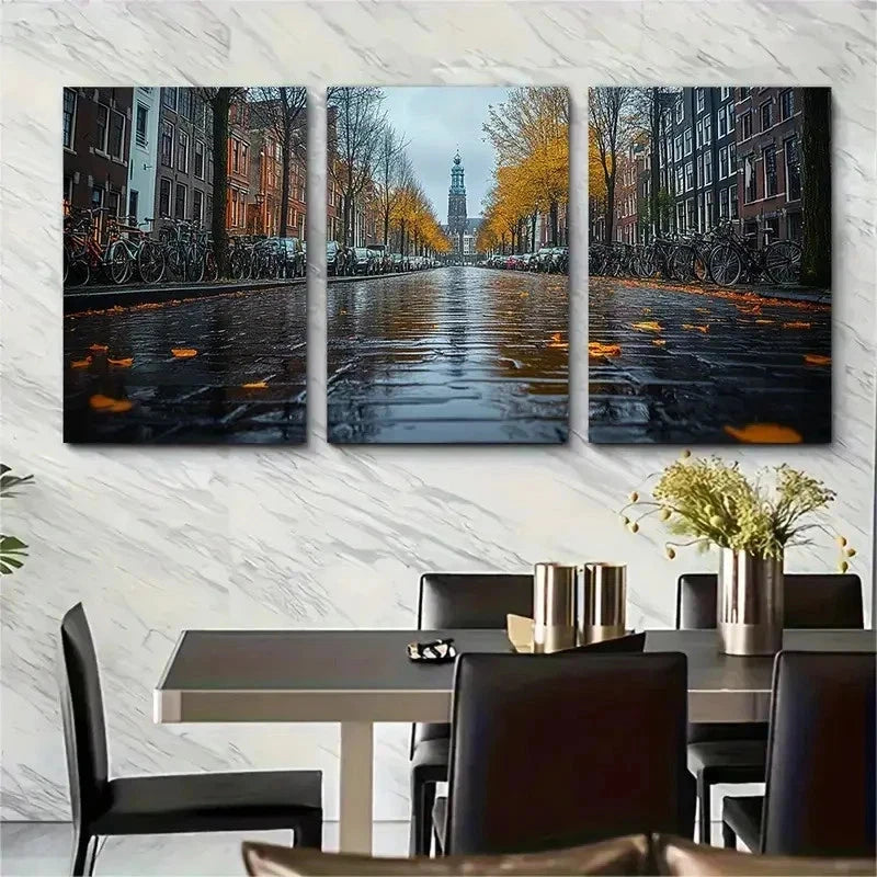 3pcs Amsterdam Bike Lined Black White Wall Art Set Canvas Framed 50x70cm - High Quality Print 100% Australian Made Wall Canvas Ready to Hang - Bella Home Decor